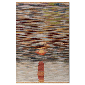 Tapis noué à la main en laine, bambou et soie à motif abstrait Manchaha, gris et noir, rectangulaire, pour la maison, la chambre, le couloir - Les-2797 - Product Image 1