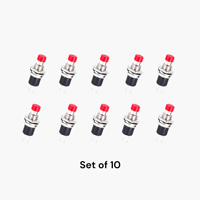 Envío Gratis: Set de 10 Interruptores de Botón PBS-110, Cabeza Plana, IP40, 1NO, Control Electrónico, 125V/250V Máx., Rojo/Verde, 1A, Metal Latón