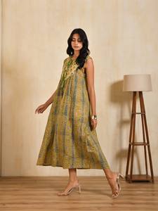 Robe longue en coton imprimée au bloc pour femmes, robes imprimées au bloc de Jaipur, fabricant OEM en gros, étiquette de marque personnalisée - Product Image 3