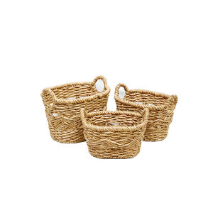 Artex Dong Thap Set of 3 Hand Woven Water Hyacinth Minimalist Multifunction <b>Small</b> Organizer <b>Basket</b> with <b>Handles</b> - Product Image 2