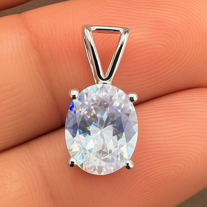 Oval CZ Pendant in Rhodium Plated Sterling Silver <b>Graduation</b> Gift Minimalist Number Pattern <b>Charm</b> Jewelry by Rhaya Jewels - Product Image 4