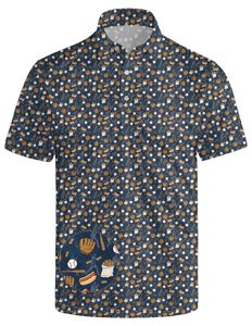 Men's Embroidered Knitted Breathable Baseball Print Short Sleeve for <b>Shirt</b>-<b>Novelty</b> Sports Graphic Button Down Casual Golf Tops - Product Image 6
