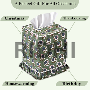 Boîte à mouchoirs en tissu écologique classique à imprimé à volants vert basilic Ridhi, décoration indienne carrée pour la maison, l'hôtel, la chambre à coucher - Product Image 4