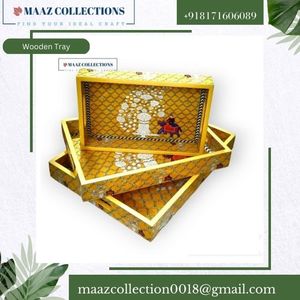 ชุดถาดไม้ MDF อเนกประสงค์ทนทานพิมพ์ลายเคลือบสำหรับใช้ในบ้าน-ถาดเสิร์ฟอาหารแบบทนความร้อนในครัว - Product Image 2