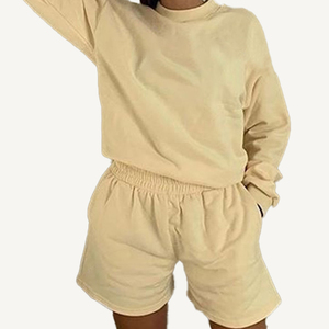 Ensemble de jogging 2 pièces vintage solide pour femmes Mode d'été 100% coton Skinny Fit Sweat Shorts - Product Image 4