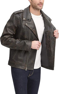 Veste en cuir vintage casual en cuir véritable OEM design personnalisé pour hommes veste en cuir PU de moto de style extérieur pour hommes - Product Image 6