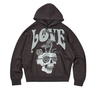 Amour crâne graphique à capuche noir unisexe coton polaire pull Streetwear élégant surdimensionné décontracté chaud hiver mode sweat - Product Image 1