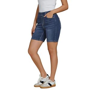 Shorts en jean skinny tendance pour femmes, été, décontracté, long, extensible, à enfiler, taille haute élastique, lavage coloré, imperméable, shorts de marche - Product Image 4