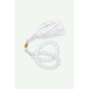Aqeeq Tasbih, Juego de 33 Cuentas Redondas Blancas, Cuentas de Oración Modestas - Product Image 1
