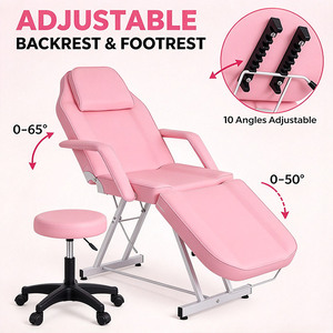 Camilla de Masaje Ajustable de 3 Secciones con Taburete Hidráulico y Reposacabezas Extraíble para Uso en Salones de Belleza, Tatuajes y Spas - Product Image 2