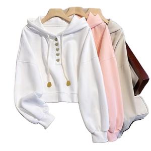 Sudadera con Capucha de Punto para Mujer, Nueva Colección Otoño Invierno, con Botones Decorativos, Forro de Terciopelo, Gruesa, Holgada, de Manga Larga - Product Image 5