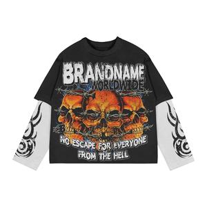 Camiseta clásica de cuello redondo para hombre, Mangas de doble capa, 100% algodón, patrón Premium, estampado liso, teñido para verano y otoño - Product Image 4