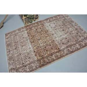 Alfombra turca vintage de área grande de 4,1x6,2 pies clásica Beige marrón patrón de retazos Material de lana respaldo de látex para pasillo de dormitorio - Product Image 2