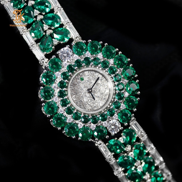 Luxury Ladies Quartz Bracelet Wrist Watch Suppliers Customized Design Fashion Women Green Diamond Quartz Watches Diamond