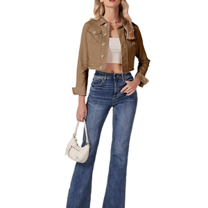 Chaqueta vaquera recortada de alta calidad personalizada OEM para mujer Nueva ropa informal de color de moda para Bold Street Charm en tendencias 2025 - Product Image 5