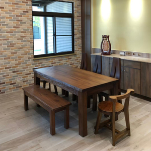 Mesa de comedor rústica elegante de teca de 176cm, diseño moderno, superficie rugosa desgastada para uso en interiores y exteriores para comedor, sala de estar - Product Image 4