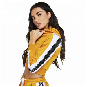 Sudadera con capucha de lana para mujer, ropa de calle personalizada de alta calidad, Top corto de manga larga con bolsillos, Logo, cuello con capucha frontal para invierno - Product Image 2