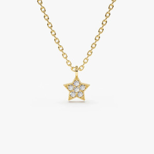 Collier pendentif étoile céleste miniature en argent sterling de haute qualité authentique, or pur 14 carats, diamant cultivé en laboratoire, usage quotidien - Product Image 1