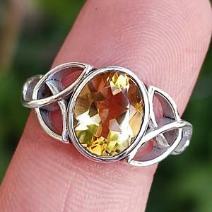 Navya Craft Women's 925 Sterling Silver Handmade <b>Ring</b> Boho Yellow Citrine Celtic Knot Oval <b>Statement</b> Gemstone Jewelry for Gifts - Product Image 3