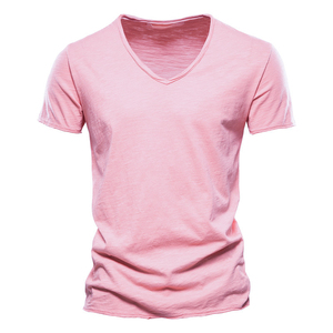 Vente en gros de t-shirts à rayures et col en O pour hommes, tissu 100% coton de haute qualité, manches courtes, vêtements décontractés en vrac respirants et écologiques - Product Image 2