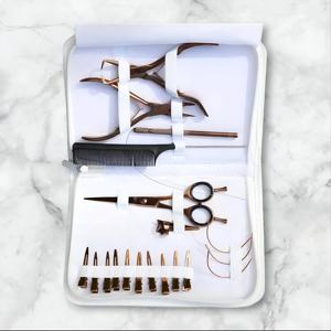 Alicates para extensiones de cabello chapados en oro rosa, kit de herramientas de microeslabones con tijera para cortar el cabello, herramientas de separación rápida y aguja de bucle - Product Image 1