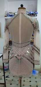 ชุดเดรสยาวถึงเข่าลายดอกไม้เซ็กซี่สุดฮอตของสาววัยรุ่นชุดเดรสปาร์ตี้ค็อกเทลแขนสามส่วนประดับเลื่อมด้วยมือ - Product Image 3