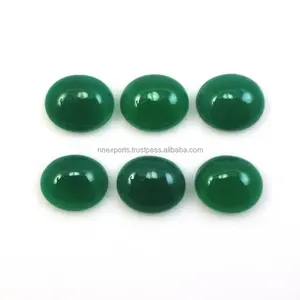 Kualitas AAA jual promo 8x10mm Natural Green Onyx Oval Cabochons longgar dikalibrasi grosir batu gratis sampel tersedia