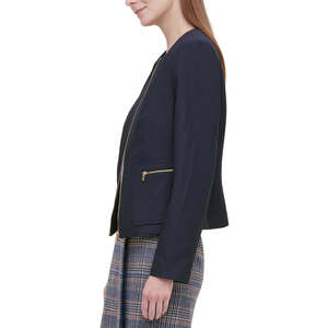 Giacca Bomber in Pelle Blu Ricamata da Donna Calvin Klein, con Zip Frontale, in Twill Traspirante, Lunghezza Corta, Taglia 2, per l'Autunno - Product Image 3