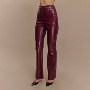 กางเกงหนังสีชมพูสำหรับผู้หญิงกางเกงหนังสไตล์หน้าแบนราบสำหรับฤดูหนาวดีไซน์ใหม่ - Product Image 2