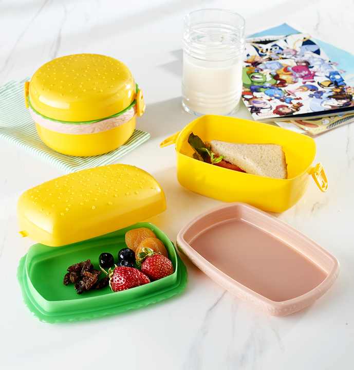 AFOSSA Lunch Box Burger Shaped with Removable Dividers and Snack Tray Portable BPA-Free Food Container for School Travel