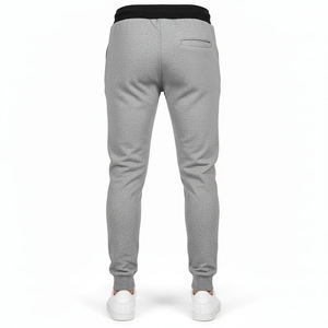 Pantalons de jogging décontractés pour homme, légers, de qualité supérieure, coupe ajustée, en toile délavée gris foncé mélangé, poches zippées, ceinture contrastée noire - Product Image 6
