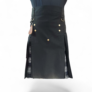Prime Hybrid Men's Utility Kilt 290 Gsm Twill Cotton <b>Black</b> Scottish Tartan <b>Cargo</b> <b>Trouser</b> Style Prime Hybrid Apparel - Product Image 1
