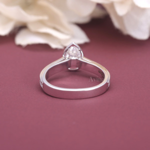 IGI Certified Pear Cut Lab Grown Diamond Bezel Set Engagement <b>Ring</b> 18K White / Rose & Yellow Gold Pave Shank Solitaire <b>Ring</b> - Product Image 6