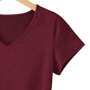 <b>Women</b> Solid <b>V</b> <b>Neck</b> Short Sleeve <b>T</b> <b>Shirt</b> Casual Summer Top Side Knot Detail Breathable Knitted Soft Lightweight Comfortable Daily - Product Image 3