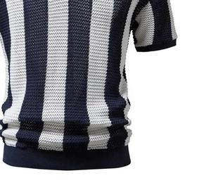 High Quality Men's Polo Shirts knitted Customized LOGO ODM Striped Half Zipper Summer <b>Short</b> <b>Sleeved</b> Turn Down Collar Shirts - Product Image 6