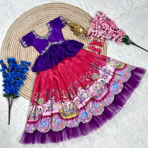 Dernière tenue de créateur à feuilles persistantes haute sur la vente meilleure soie Chinon Lehenga Choli avec fabricant de travaux de broderie de l'Inde - Product Image 5