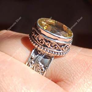 Anillo de Plata de Ley 925 Hecho a Mano con Piedra de Citrino, Joyería Boho, Anillo de Promesa con Gema Ovalada de Citrino Natural, Piedra de Nacimiento de Noviembre - Product Image 5