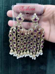 Pendientes Chand Bali Indios Chapados en Oro Antiguo, Perlas de Aleación, Estilo Étnico, Joyería de Circonio, Accesorios en Forma de Campana para Bodas - Product Image 2