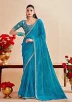 Saree à motif fantaisie en georgette avec bordure brodée et chemisier brodé parfait pour tous les événements