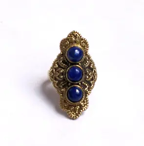 Semi Precious Stone Rings Brass Gold Color Silver Plated 3 PCs Lapis Rings Wholesale Jewelry For Women Jewelry Ring Us Size 4-9