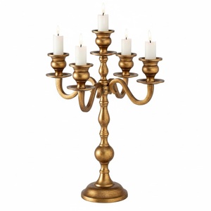 Trendy Gold Plated Metal 5 Arms <b>Candelabra</b> Candle Holder for Home and Wedding Tabletop Lighting Decorations - Product Image 3