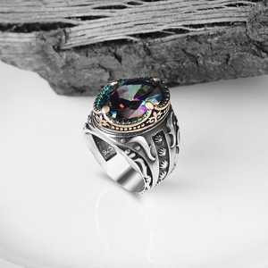 Bague turque en argent sterling 925 pour homme, style ottoman, avec pierre d'agate naturelle, bijoux fins Azuris VALKH1259 - Product Image 3