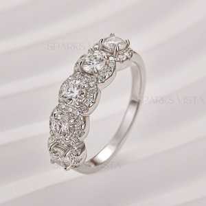 Anillo de Media Eternidad de Tres Piedras de Circonita y Oro de 14k de Alta Calidad, Certificado por GIA, Joyería Fina de Compromiso Más Vendida, Creada en Laboratorio - Product Image 6