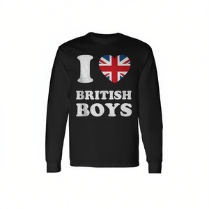 T-shirt promotionnel à manches longues avec drapeau britannique Union Jack en forme de cœur, I Love British Boys - Product Image 2