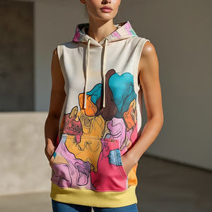 Sudadera con capucha sin mangas con estampado personalizado para mujer, Otoño Invierno, logotipo frontal, tejido de lana transpirable ecológico, ropa deportiva para correr - Product Image 1