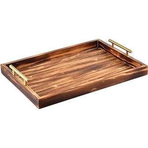 Plateau de service en bois d'acacia de 17 ''en gros avec poignées Plateau décoratif pour les fêtes de table basse - Product Image 3