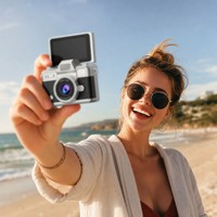 Mini caméra rétro à clapet, appareil photo numérique portable 1,47 pouce CCD 1080P, appareil photo/vidéo de poche avec porte-clés