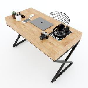 UBAN 120x60cm <b>Computer</b> <b>Desk</b> with X-shaped Legs and 2 Drawers Made of Rubber Wood BD68054 - Product Image 2
