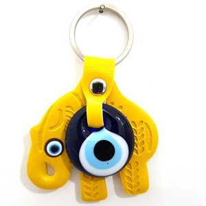 Sarı Anahtarlık Sarı Nazar Boncuklu Deri Fil Plastik Ve Metal Materia - Product Image 1