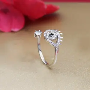Bague en argent 925 avec œil maléfique et zircone cubique, réglable pour femmes, bijoux plaqués rhodium pour mariage - Product Image 4